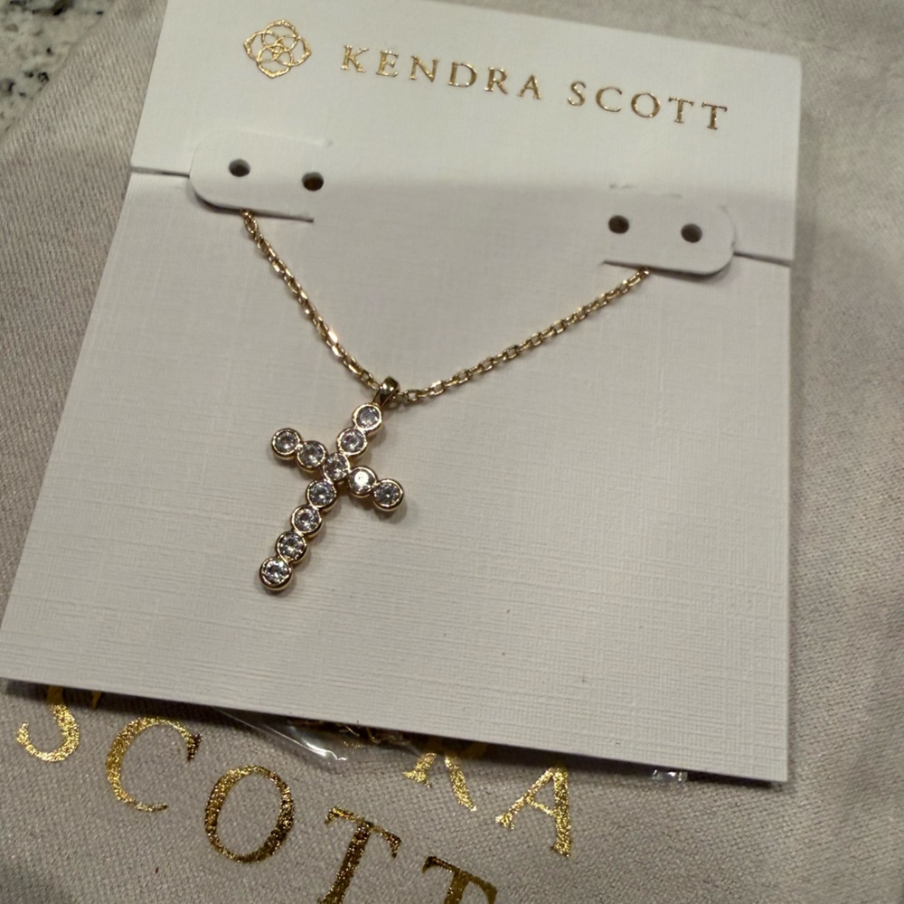 ✝️Kendra Scott KS Cross Gold Pendant Necklace in White Crystal